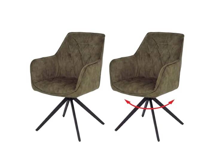 Mendler 2er-Set Esszimmerstuhl HWC-L80 - Wildleder-Optik olivgrün