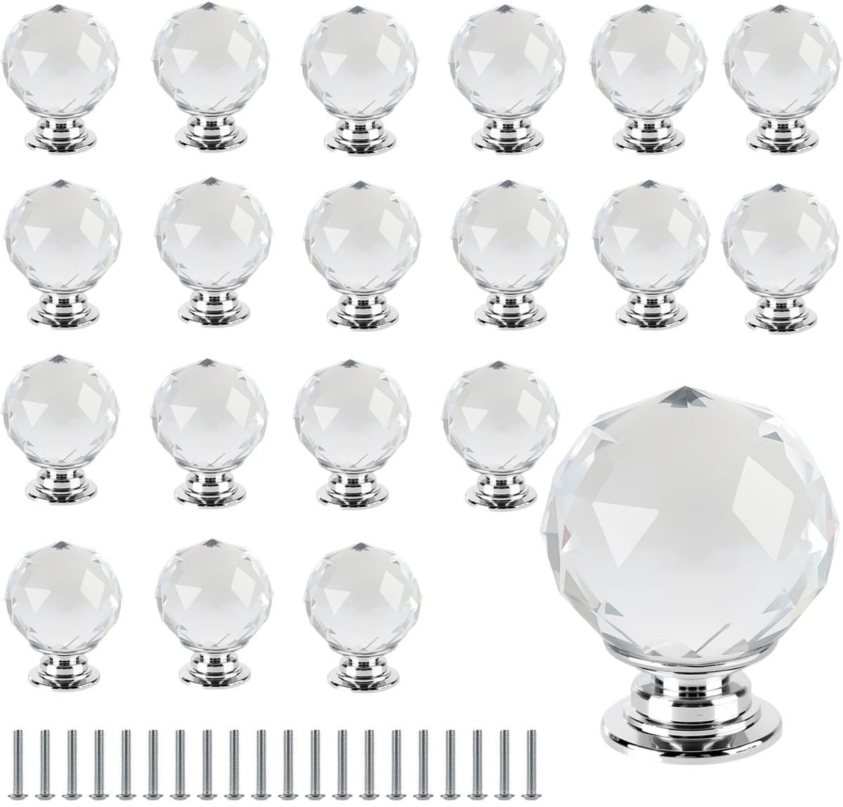 Dailygoods Set van 20 Kristallen Deurknoppen van Zinklegering - 30 mm