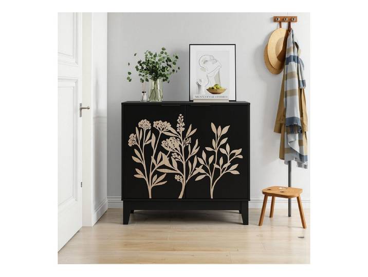 Fine Life Pro Sideboard Vintage-Buffetschrank, 80 cm, mit Schnitzerei, 2 Türen