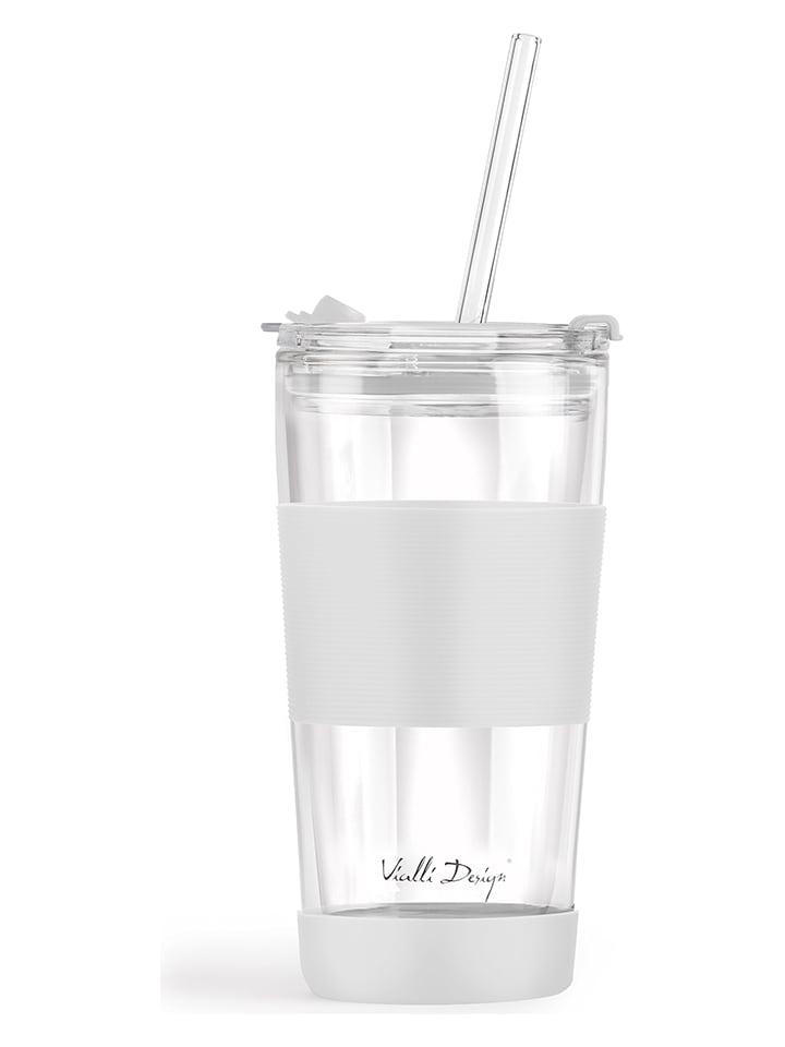 Vialli Design Thermoglas mit Trinkhalm in Weiß - 600 ml - onesize