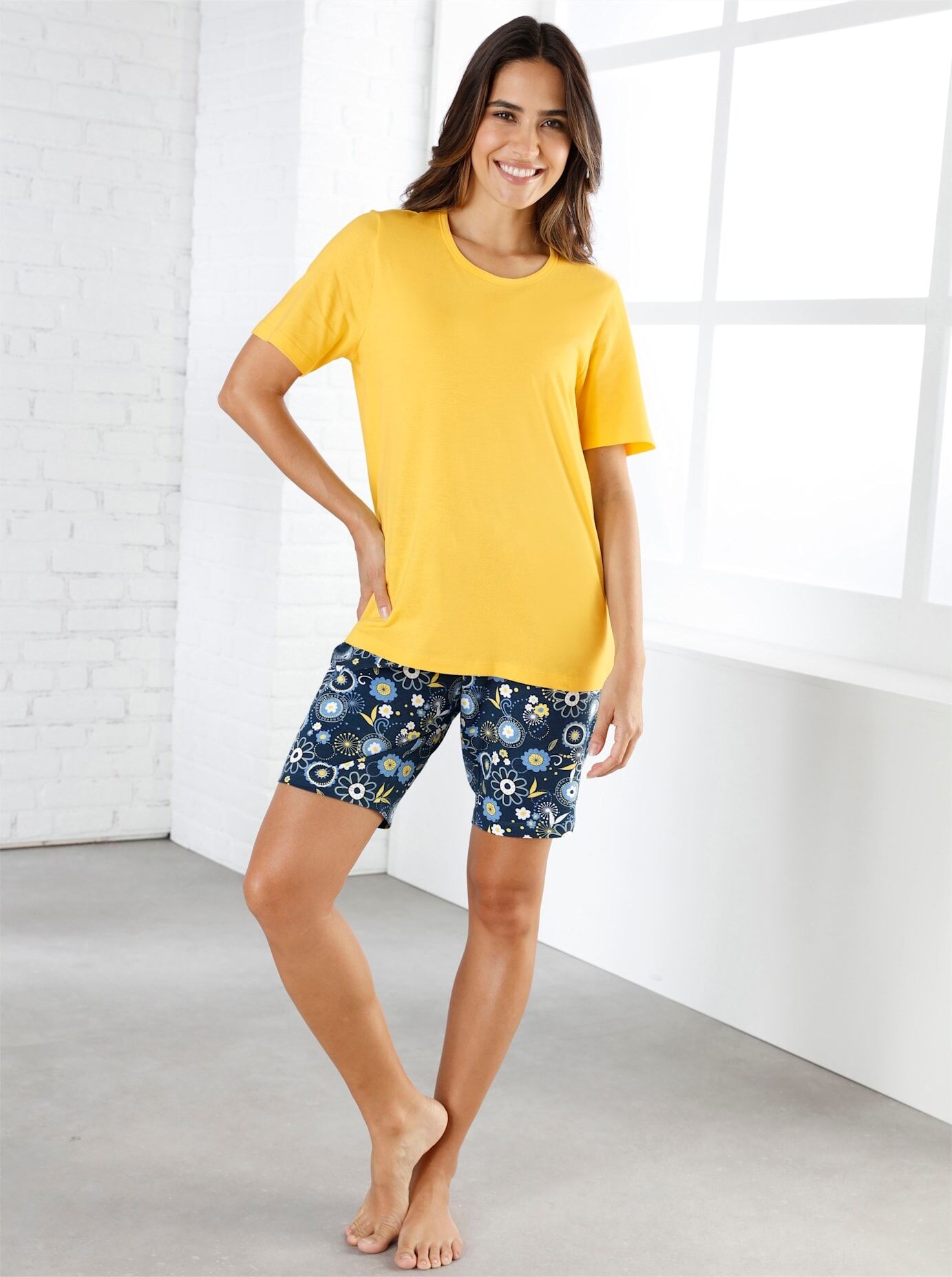 Pyjamaoberteil "Schlafanzug-Shirt", Damen, Gr. 40/42, gelb, 100% Baumwolle, unifarben, Shirts Pyjamaoberteil