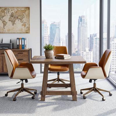 YUZHOU Square Solid Wood Conference Table, Vintage Small Meeting Table Seats Up to 4 for Office & Conference Room