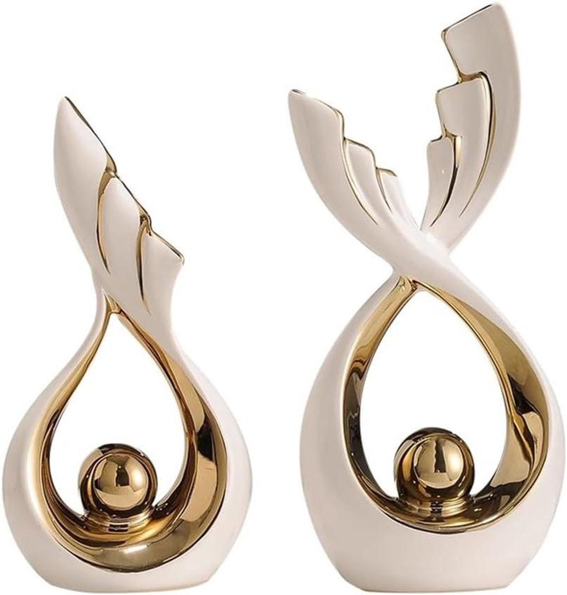 Keramische Beelden Set - Moderne Abstracte Decoratie voor op de Tafel - Wit - 2 kg