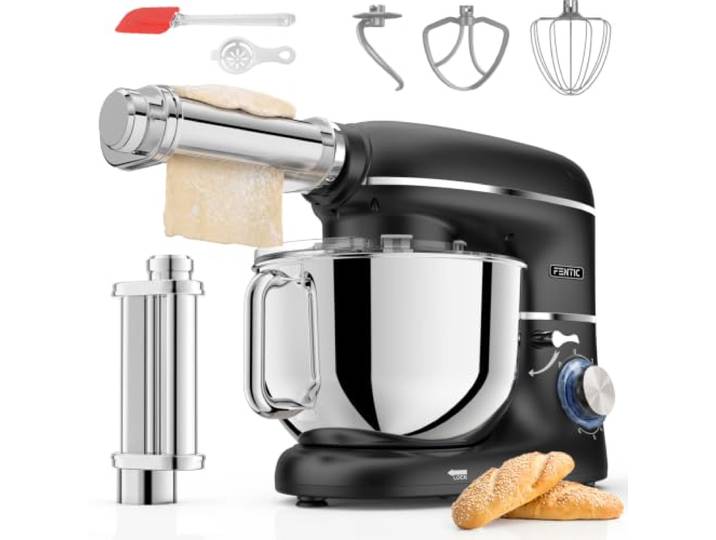 Fentic Kuchenmaschine mit Nudelmaschine – 2000W – Knetmaschine mit Nudelmaschine Elektrische – Pasta Maker - 6,2L Edelstahl Rührschüssel (Schwarz)