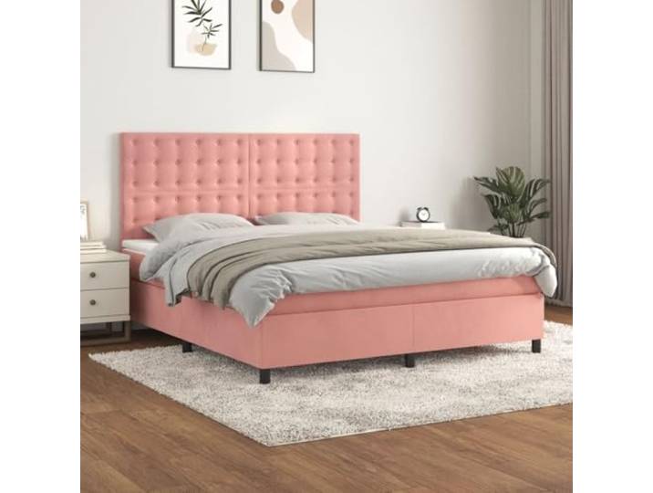 RJPLMFV Lattenrost, Matratze, Rosa, 180 x 200 cm, Velours Verstellbarer Kopf, Taschenfedern, mittlere Unterstützung, weicher Matratzenschoner
