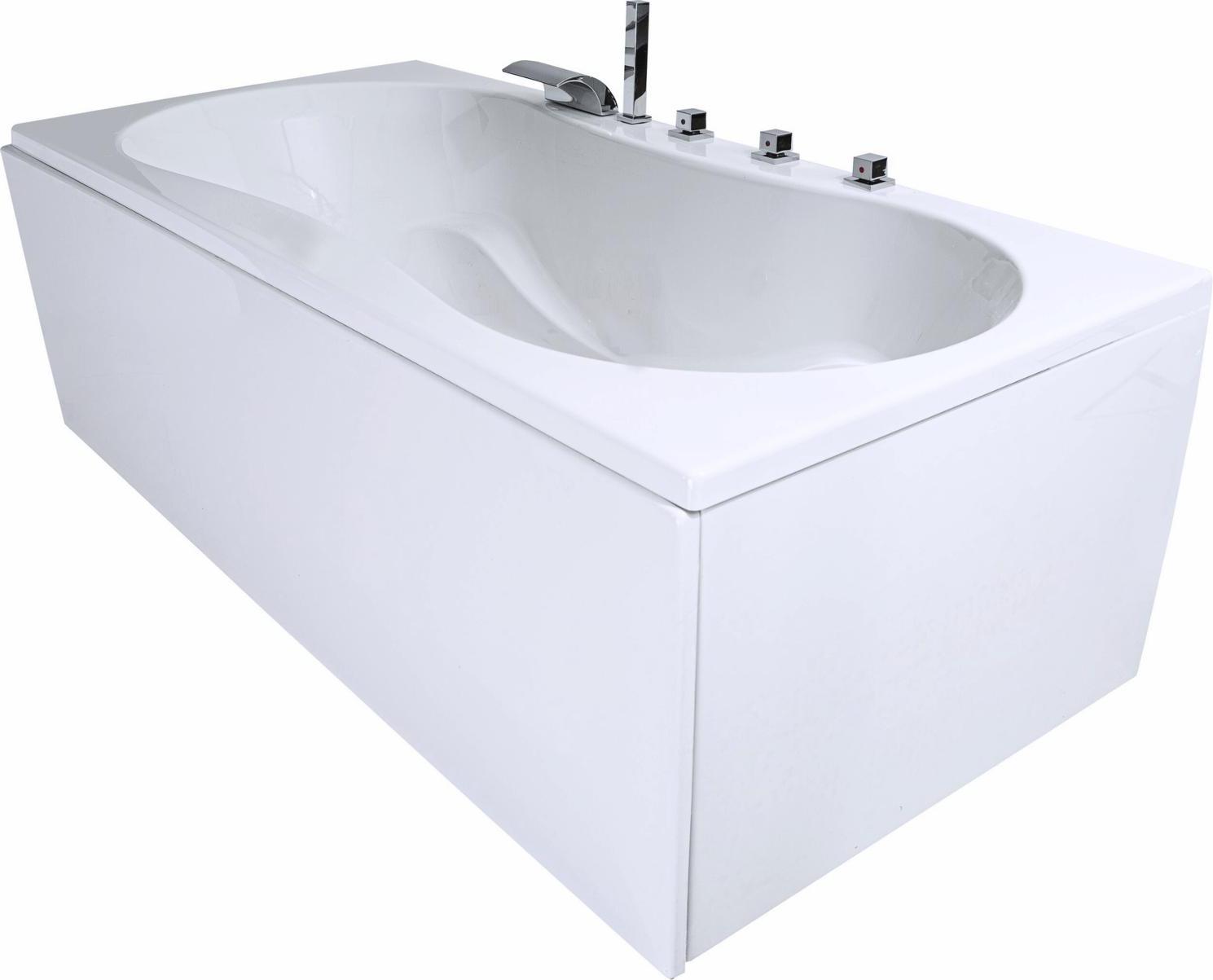CARIBIA Rechteck Badewanne Trento 190x90 Wasserfall Armaturset, Acrylschürze, Füße, Ablaufgarnitur und 2x Kopfkissen GRATIS