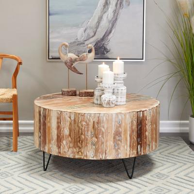ARCILLA ELEMENTAL Brown Mango Wood Handmade Distressed Living Room Coffee Table with Black Metal Hairpin Legs
