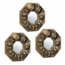 Relaxdays Spiegel 3er Set Blume, achteckiger Zierspiegel, Wohnzimmer, Flur, Dekospiegel, 25 cm, Kunststoff-Rahmen, gold