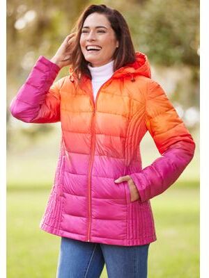 Women's Packable Puffer Jacket by Woman Within in Grenadine Ombre (Size M)