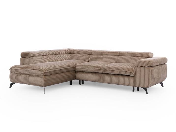 Canapé d’angle convertible, tissu corduroy avec appuie-têtes réglables