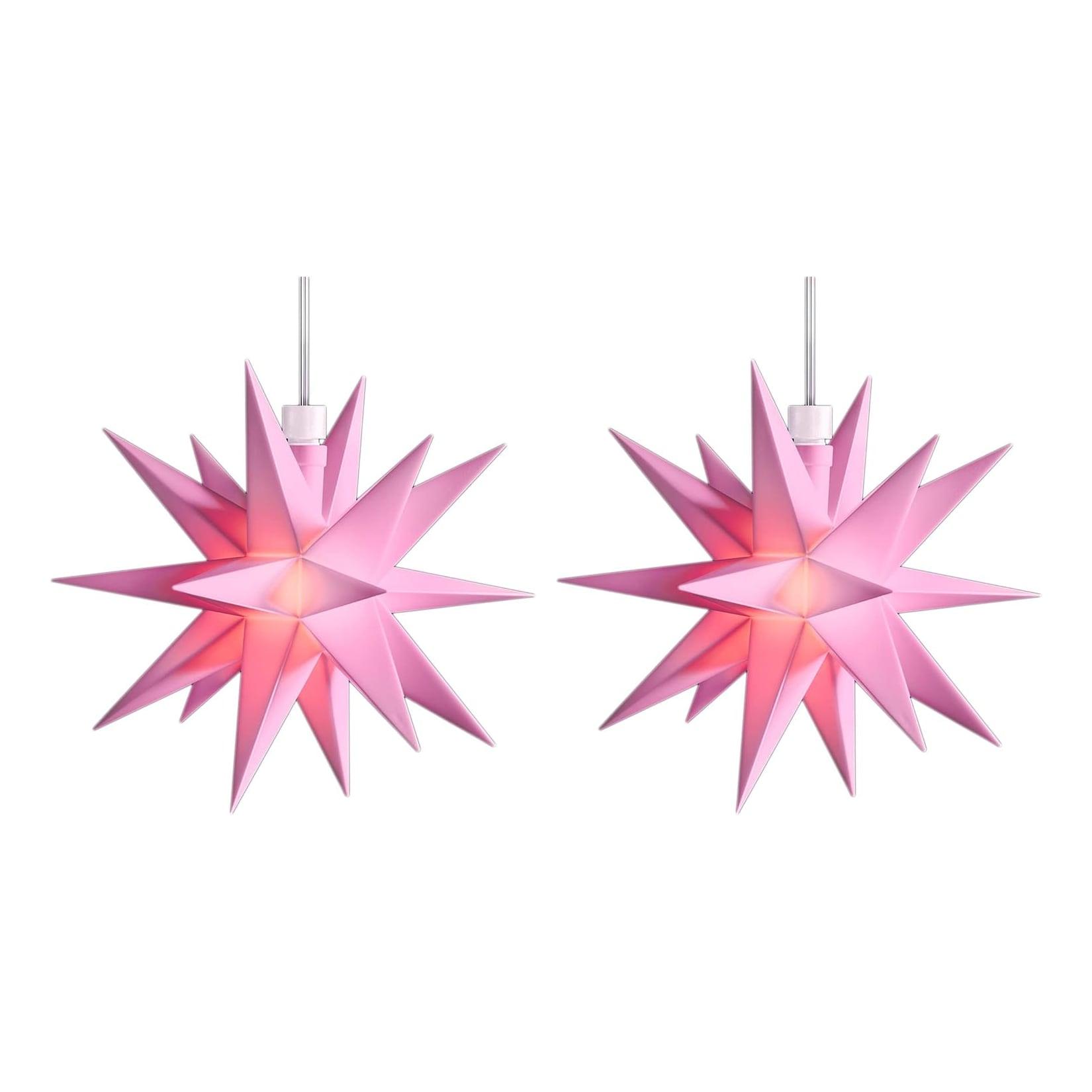 2er SPARSET LED Dekosterne Klein 12cm ROSA mit Batteriefach für 3 AA Batterien 6h Timerfunktion (1 ,5m Kabel) Weihnachtsdeko Fenster beleuchtet 3D Stern 18 Zackig Leuchtstern LED Pink Kinder