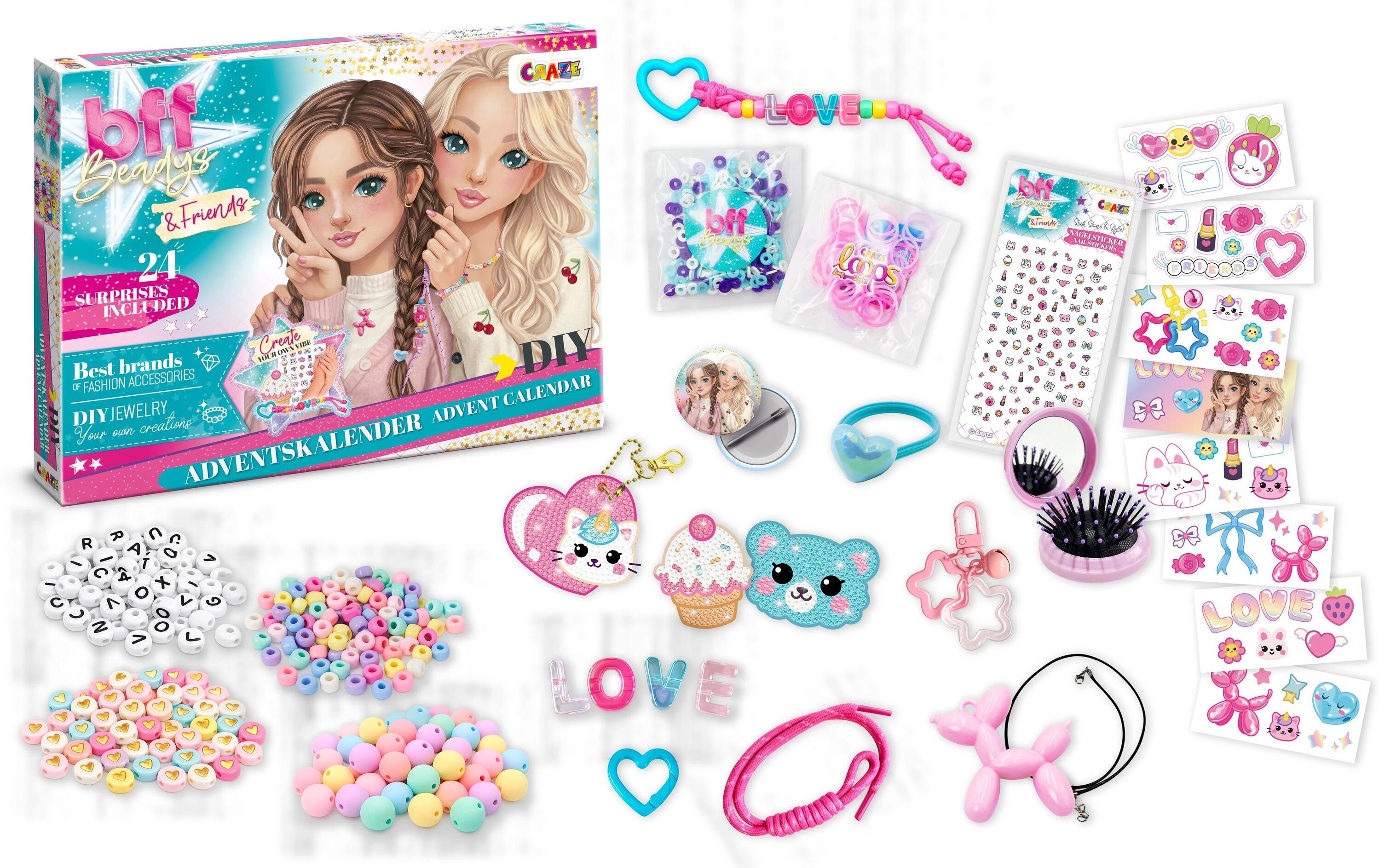 Adventskalender CRAZE "Adventskalender BFF Beadys BFF Beadys", bunt (mehrfarbig), B:0cm H:0cm, Adventskalender, Adventskalender mehrfarbig Einheitsgröße