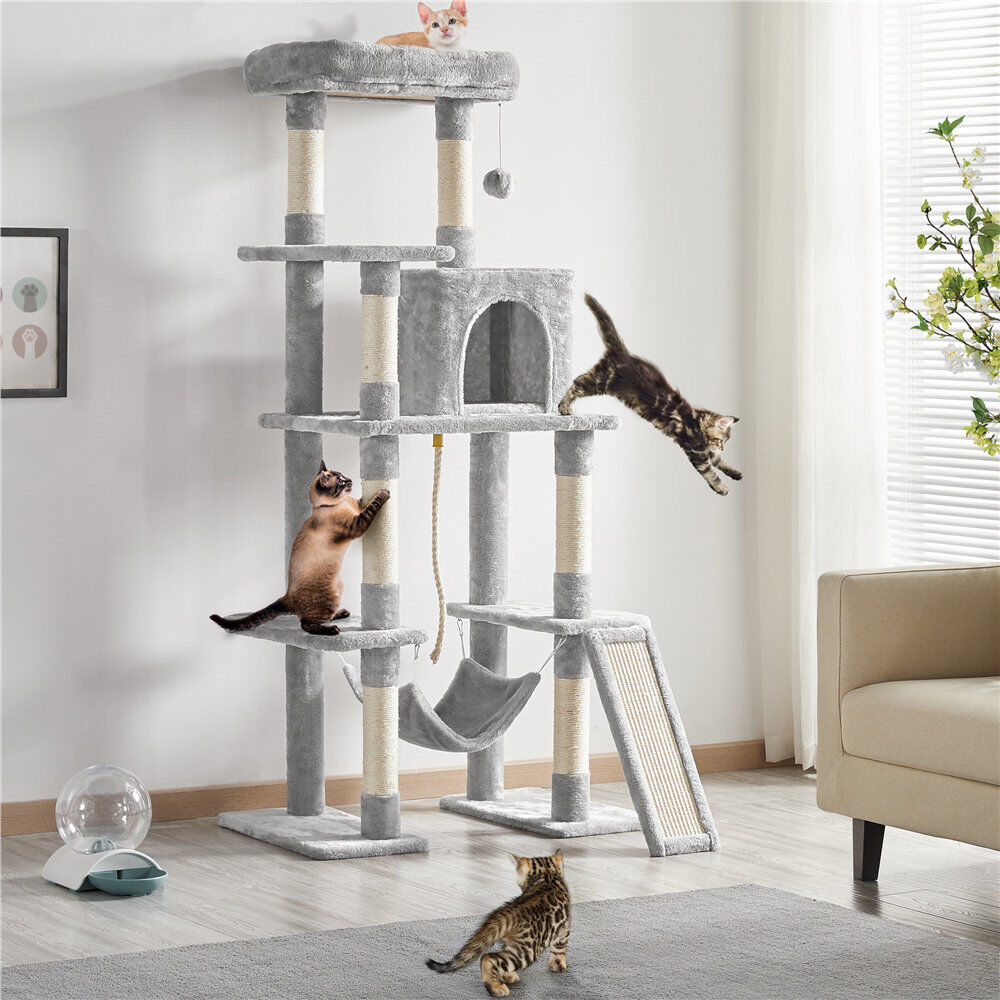 Yaheetech Large Multi-Purpose Cat Tower Light Grey 159cm H X 77cm W X 48.5cm D