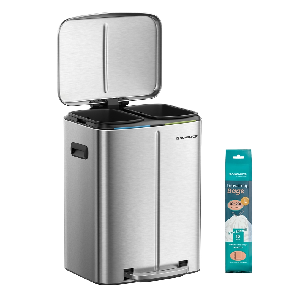 SONGMICS 40 L Mülleimer mit 2 Fächern silbern LTB40NL