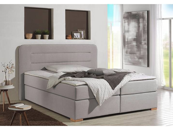 Boxspringbett, Strukturstoff, Silbergrau, 160×208 cm, Steppung, Modern, Home Affaire