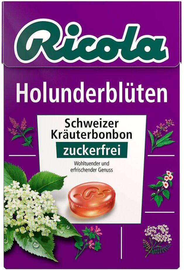Ricola ohne Zucker Box Holunderblüten Bonbons 50g