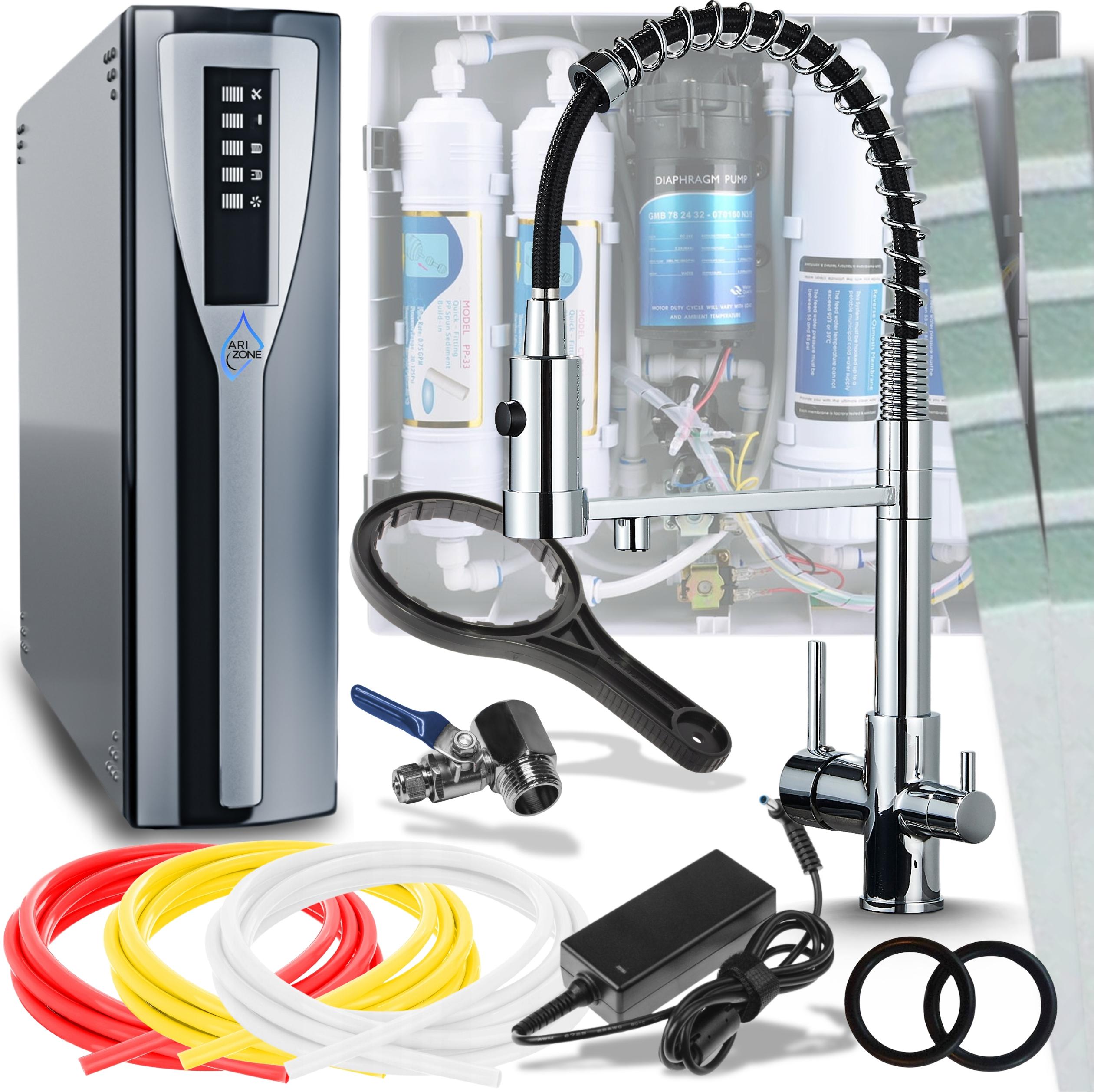 Ari Solid Spring 3-Wege Küchenarmatur Chrom Flexibel 360° mit RO Pad Umkehrosmose Wasserfilter Untertisch Nanofiltration
