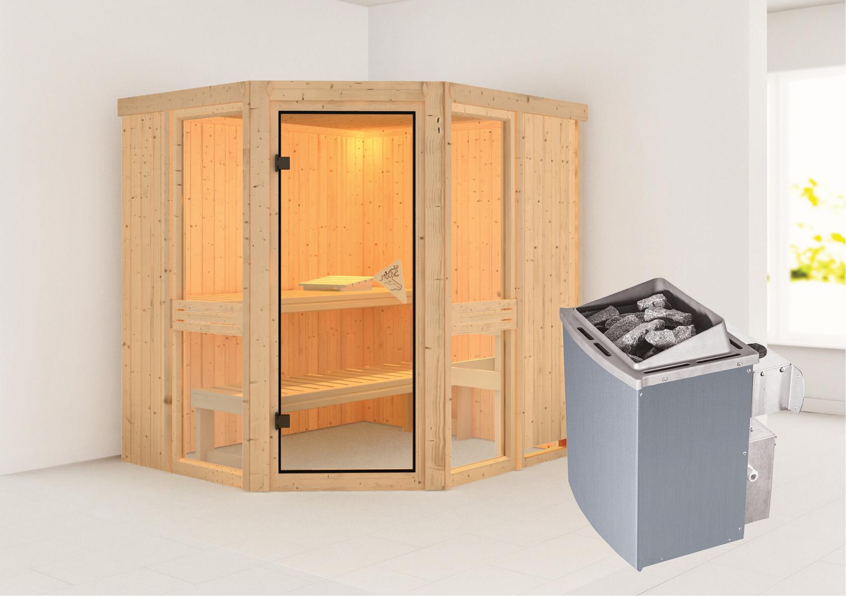KARIBUHOLZT Sauna Amelia 1 Eck, 9kW integr.Strg bronz.GGT 08298165