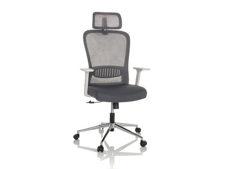 hjh OFFICE Schreibtischstuhl BELAIA W Stoff Drehstuhl mit Lordosenstütze, inkl. Kopfstütze höhenverstellbar, Grau, 729445
