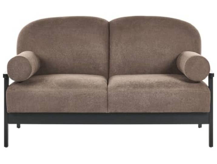 Beliani 2-Sitzer Sofa Braun Stoff Gepolstert mit 2 Nackenrollen Schmalen Armlehnen Holzgestell Freistehend Klasssisches Polstersofa Stoffsofa