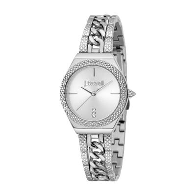 Quarzuhr JUST CAVALLI TIME "Core", silberfarben, silberfarben, silberfarben, Armbanduhren, Damen, silberfarben, Quarzuhr, Armbanduhr, Edelstahlarmband, analog, Kristallsteine
