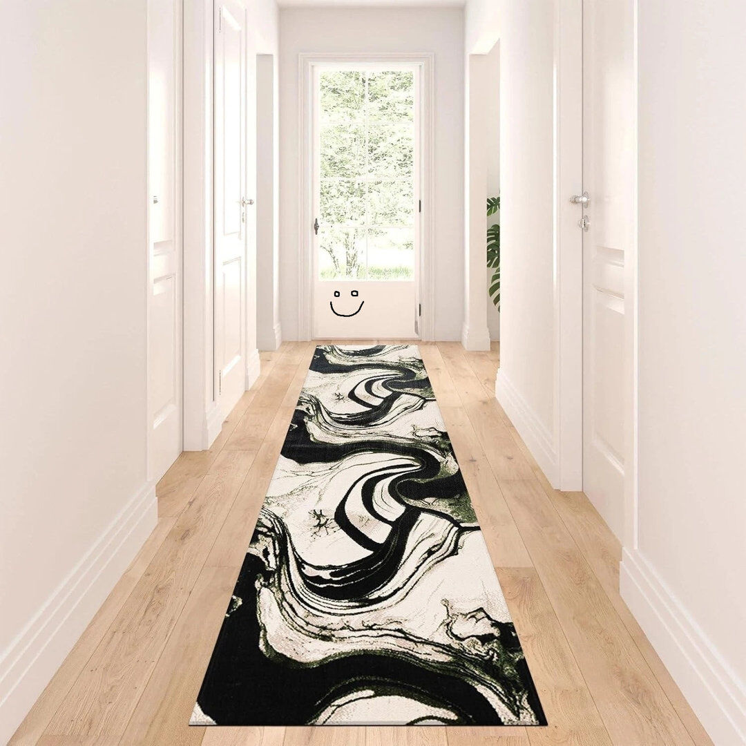 Brayden Studio Abstract Flokati Green Runner 60 x 300 cm