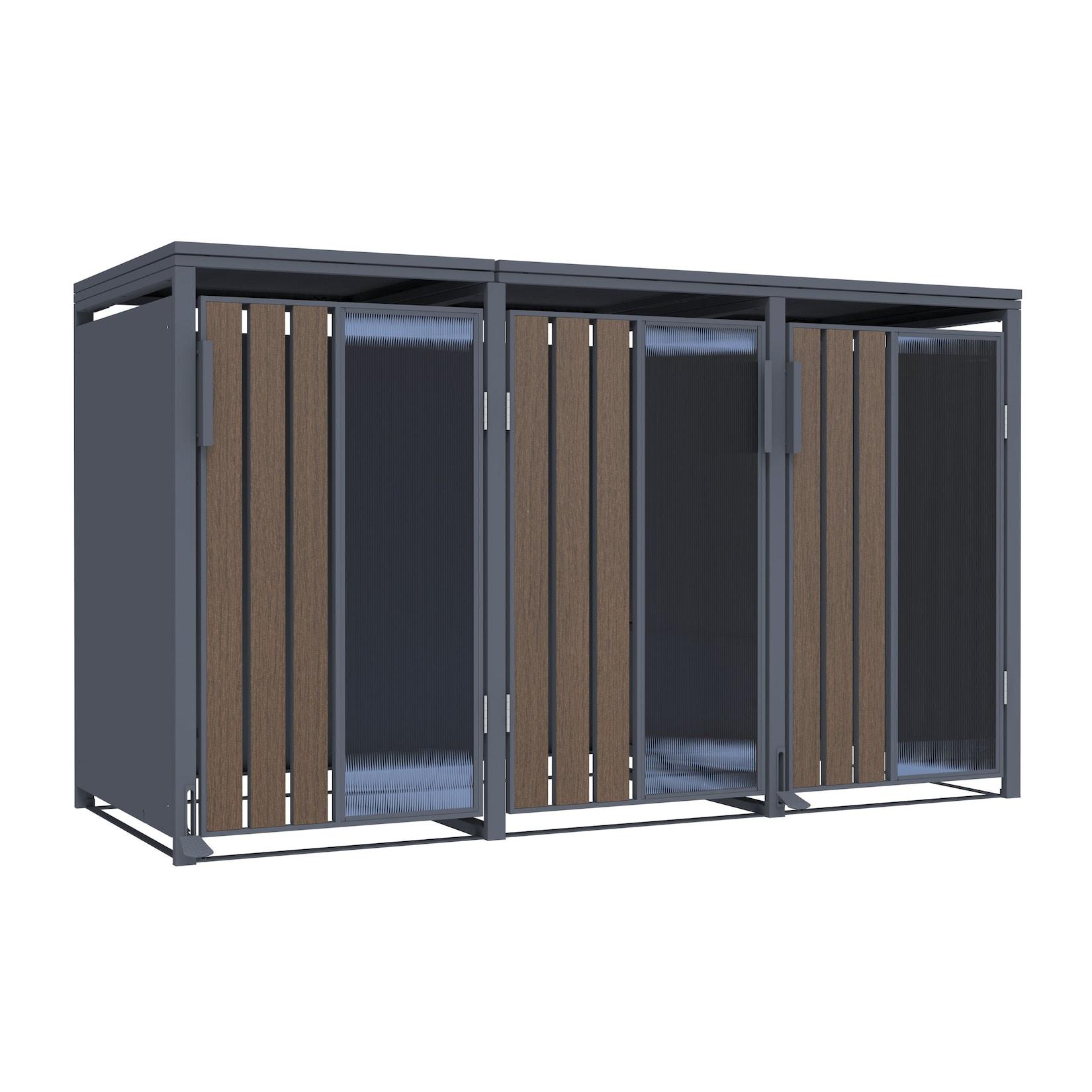 Mülltonnenbox Holzoptik mit Plexiglas für 3 Mülltonnen 240L 198x80x116cm Pedal