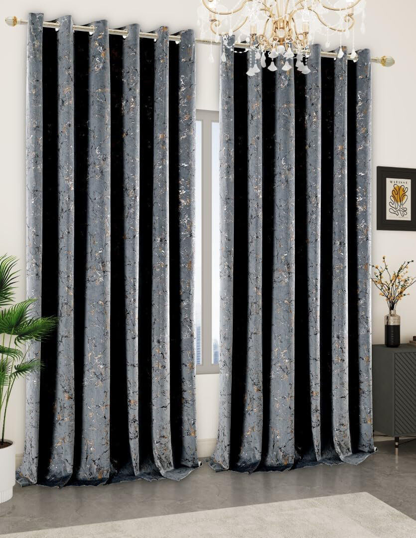 PRiME Linens Velvet Blackout Curtain Grey 90cm Width x 108cm Drop