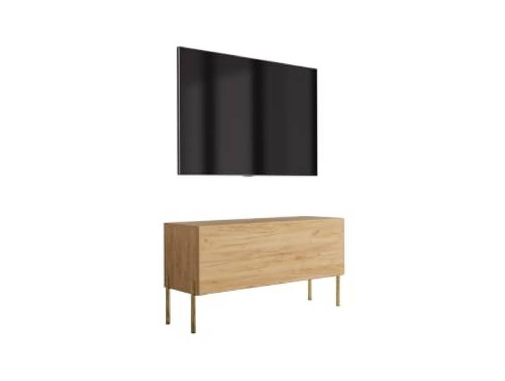 TV-Schrank Füße gerade gold, Eiche Craft, 100 x 32 x 52 cm