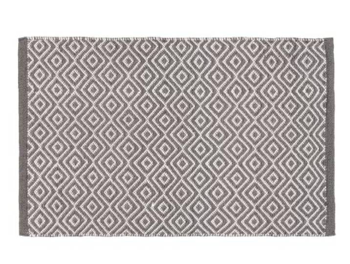WENKO Badematte, waschbar im Boho-Stil, dunkelgrau/weiß Fußmatte fürs Bad aus Polyester, 50 x 80 cm, rutschhemmende Duschmatte im Retro-Stil, Mod. Turpan
