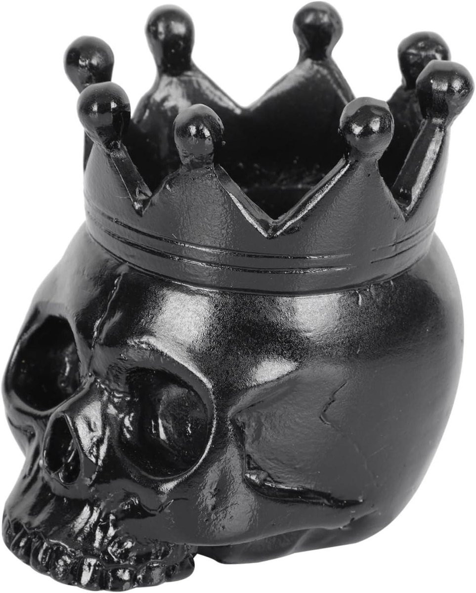 Kaarsenhouder Schedel Zwart - Creatieve Kandelaar voor Halloween Decoratie - 8 x 8 cm