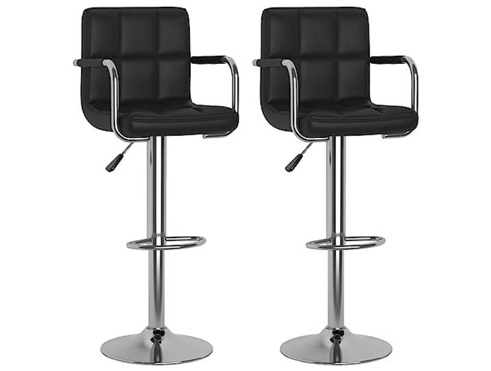 Barhocker, 2-teilig, schwarz, Kunstleder, verchromter Stahl, verstellbar Weiches Kunstleder, verchromter Rahmen, Gasheber, 360 ° drehbar, Traglast 110 kg, für den Innenbereich