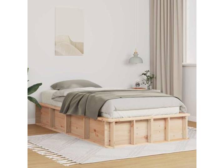 Massives Kiefernholz Plattform Bettgestell Modern Stil Bett 90 x 200 cm Bettrahmen Braun 90x200 cm Massives Kiefernholz Bettgestell mit Lattenrost Einzelbett Stabil Modern