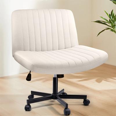 Bossin Criss Cross Chair Armless Office Desk Chair with Wheels,Fabric Padded Cross Legged Chair, Swivel Wide Seat Vanity Chair