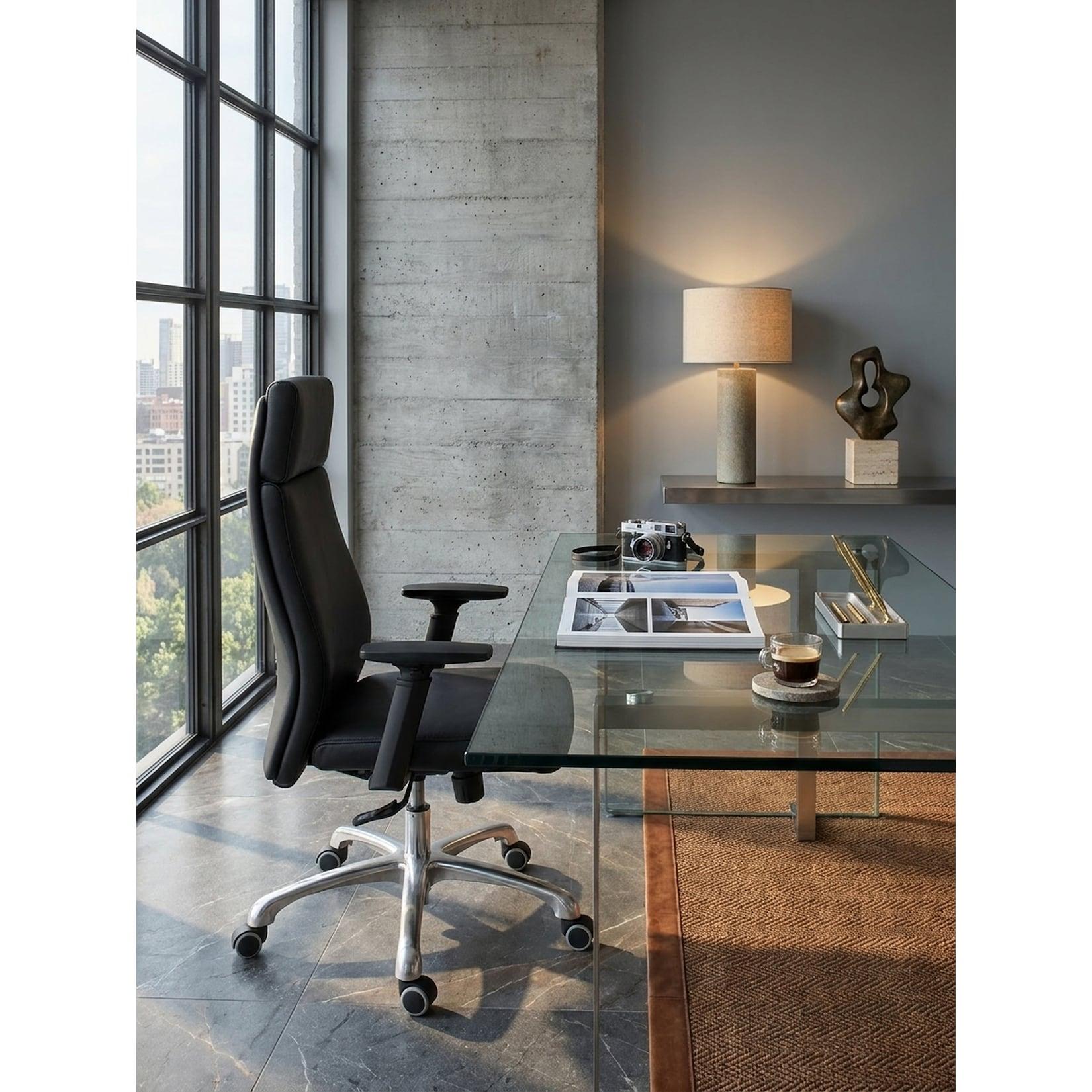 Bürostuhl Echtleder mit Kopfstütze und Wippmechanik Ergonomisch Drehbar PORTO