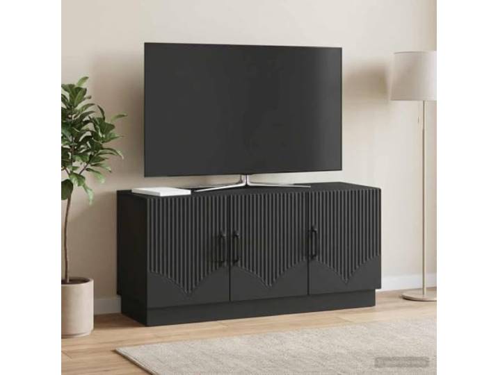 TV-Schrank Schwarz 99 x 34,5 x 47 cm Holzwerkstoff Unterhaltungszentrum Kabeldurchlass, verstellbare Böden, Schubladen, Fächer, robustes Material, einfache Montage, kompakte Größe