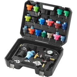 VEVOR 28-teiliges Kühlerkühlmittel-Druckprüfer-Set Abdrückgerät, Abdrücken Tester Kühlwasser Befüllgerät, Kühler Entlüftungsgerät Kühlsystemtester inkl. Thermometer, 17 Metalladapter und 3 Prüfkappen