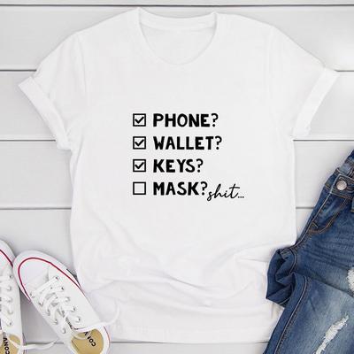 ForAllApparel Phone Wallet Keys Mask Checklist T Shirt White M