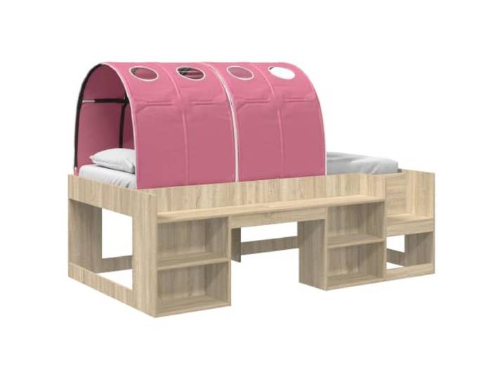 PUGYNBK Tunnelbett, 3 Stück, Sonoma-Eiche und Rosa, technisches Holz Lattenrost, Funktionsleiter, platzsparendes Loft-Design, moderner Stil