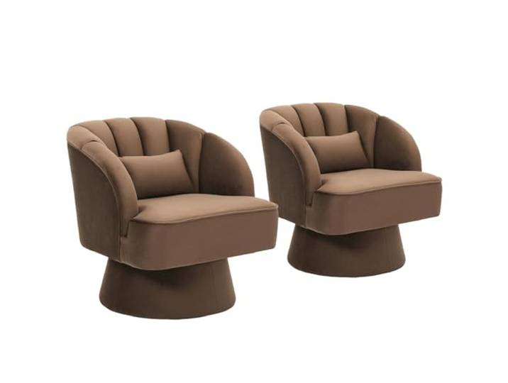 GarveeMore 2er-Set drehbare Samt-Barhocker – braun, Mid-Century gestreifte Rückenlehne, 360° drehbar (2 Stück)