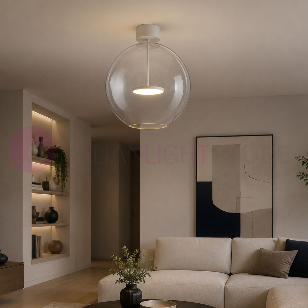 Linea Light Cristalbolla Ca091dwhwdi – Plafoniera Led Moderna Bianca Con Vetro Trasparente Ø44 Cm 3000k