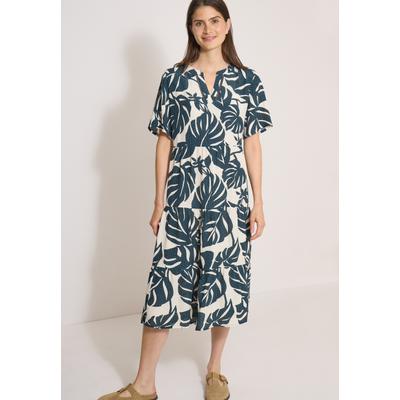 Druckkleid CECIL, Damen, Gr. L (42), N-Gr, Kurzarm, Web, blau (palm breeze grün), Web, Obermaterial: 100% Viskose, gemustert, figurumspielend kniebedeckend, V-Ausschnitt, Kleider Druckkleid, Rock Teil stufig geschnitten