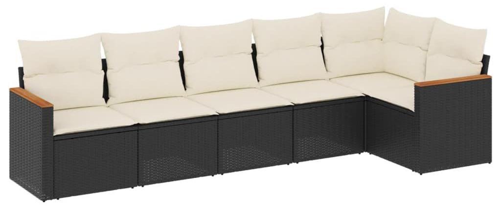 Loungeset, 6-teilig, Schwarz, Poly-Rattan - 6 Sitzplätze - Pflegeleicht und wetterbeständig