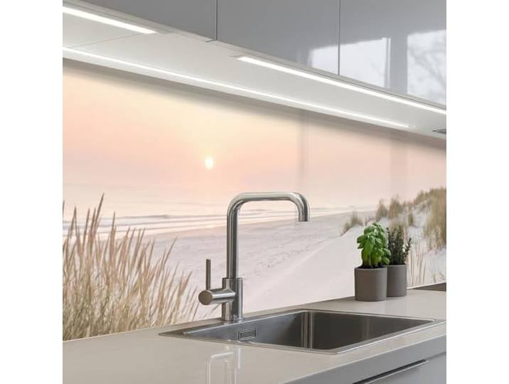 KitchenYeah© Küchenrückwand Selbstklebend Küchenspritzschutz Rückwand 80x400 cm - Wandschutz Ohne Bohren Spritzschutz Wand Wandverkleidung Horizont - Dünenlandschaft - Sand