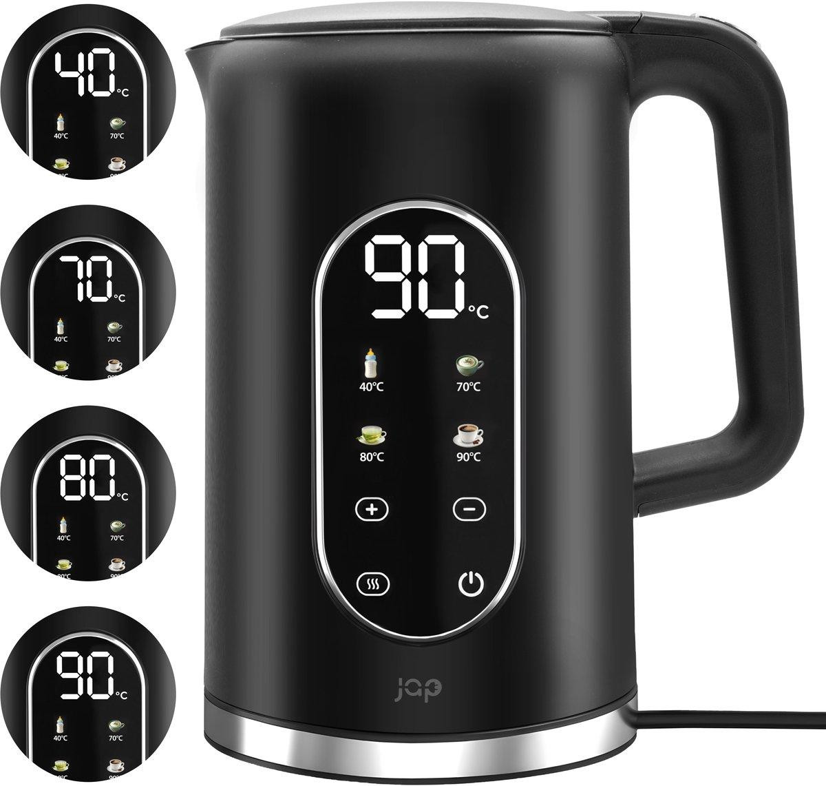 JAP Appliances Aquanova Waterkoker 1,7 liter met temperatuurregeling en warmhoudfunctie - Zwart