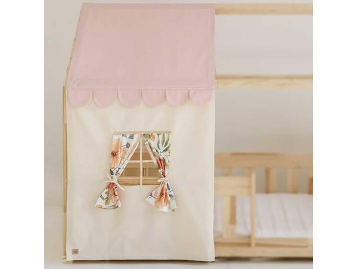 Moi Mili Betthimmel-Haus-Optik Hausbett-Vorhang Rosa 350 x 125 cm Betthimmel in Hausform mit Fenster für Kinderbett Bettdekoration Hausbetthimmel Hausbett Dekoration