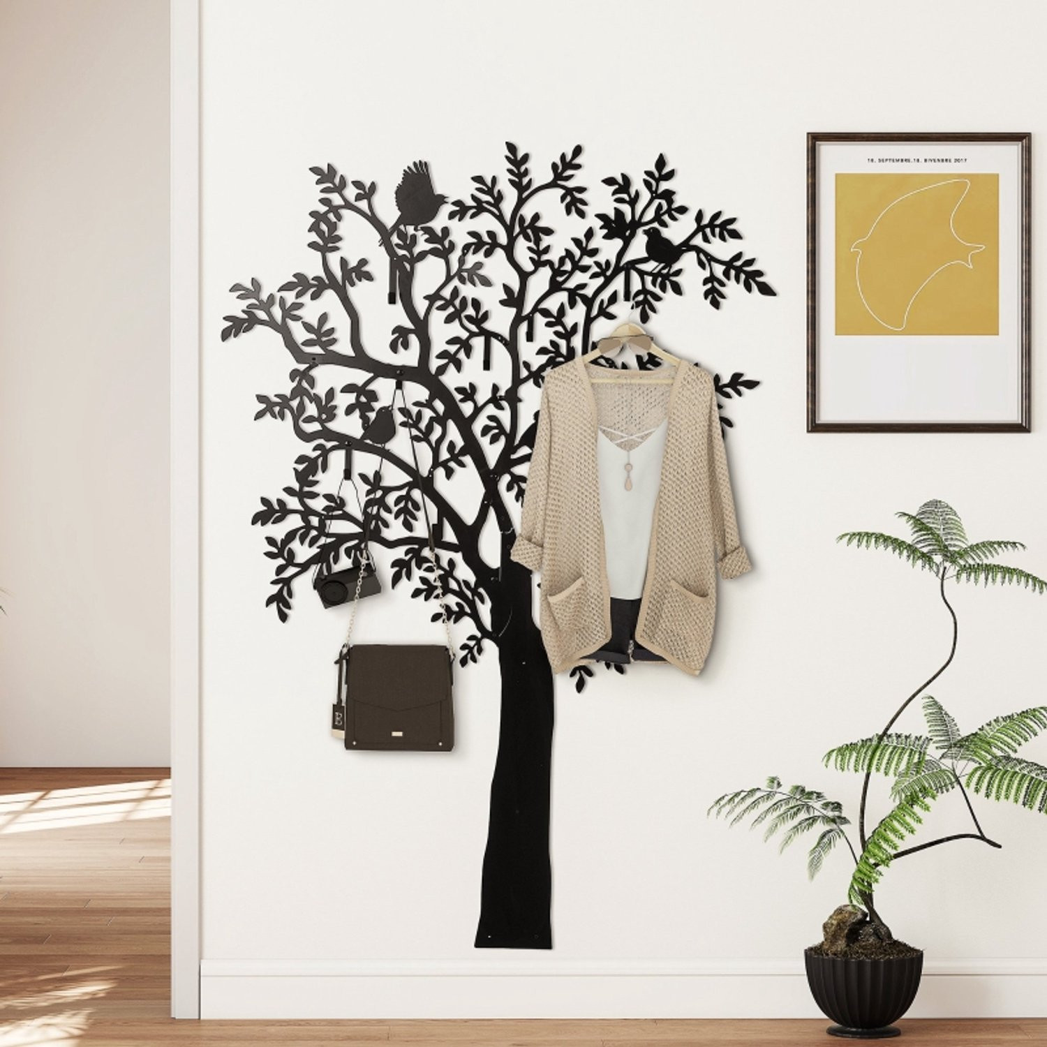CHICFURN Wandgarderobe met 8 haken in zwart voor wandmontage