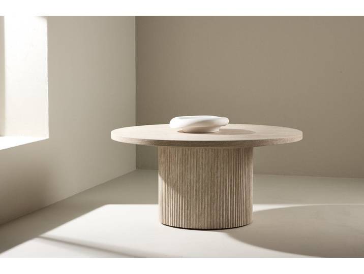 Couchtisch Tino Big - mit geriffeltem Standfuß - Beige - Luxusbetten24