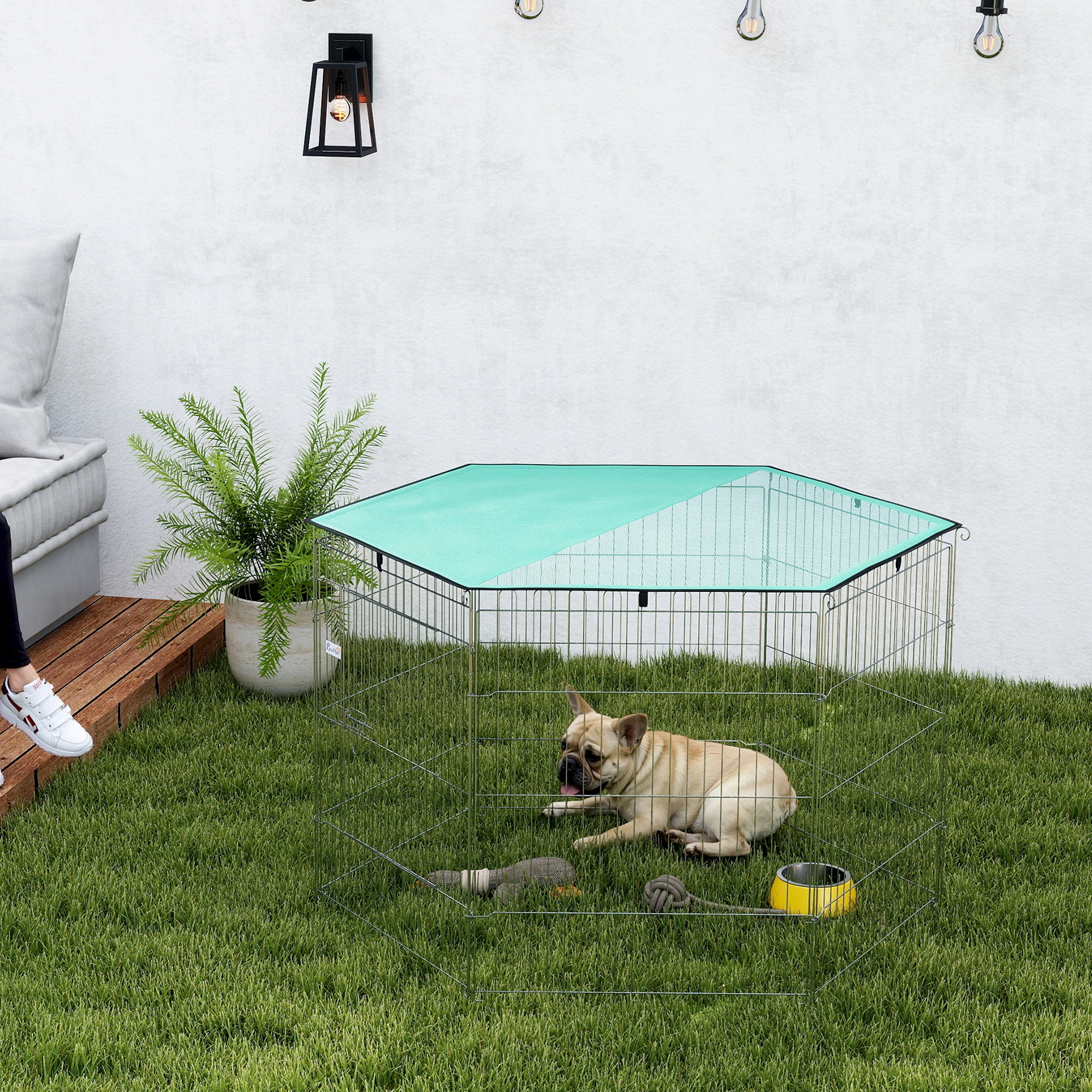 Pawhut Recinto per cani, recinto per cani 6 pannelli con tetto, modulabile e pieghevole, recinto portatile 76H cm con porta argento verde   Aosom Italy
