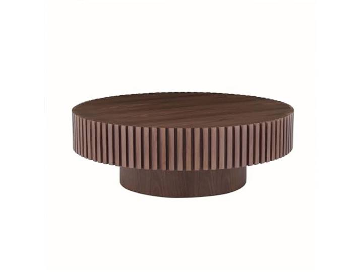 NJLyuhome Round Coffee Table with Grooved Edge, Solid Wood, 3 Colors (Walnut, Black, Natural) for Modern Living Room